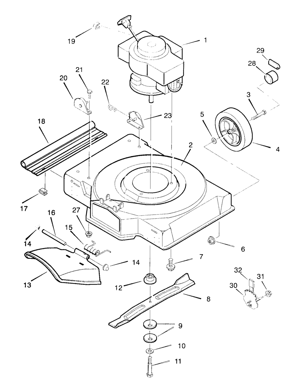 Mower Housing Assembly Diagram and Parts List for 22277X199B 1997 Briggs and Stratton Lawn Mower